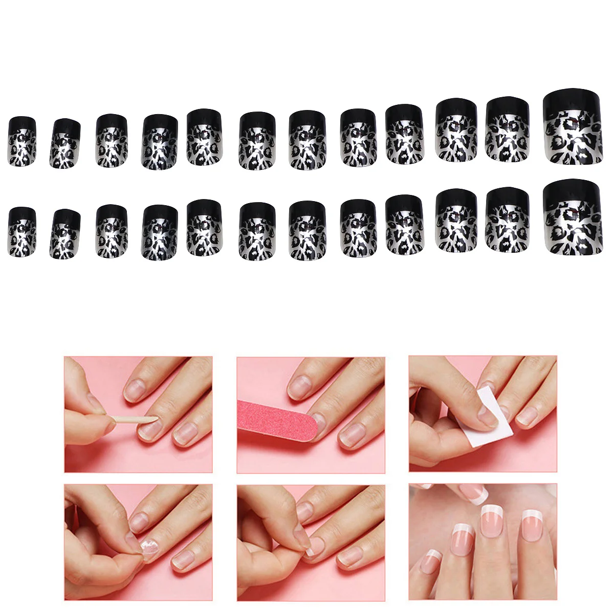 

24 Pcs Long Fake Nails Art Decals Women Decor Decoration Detachable Stickers False