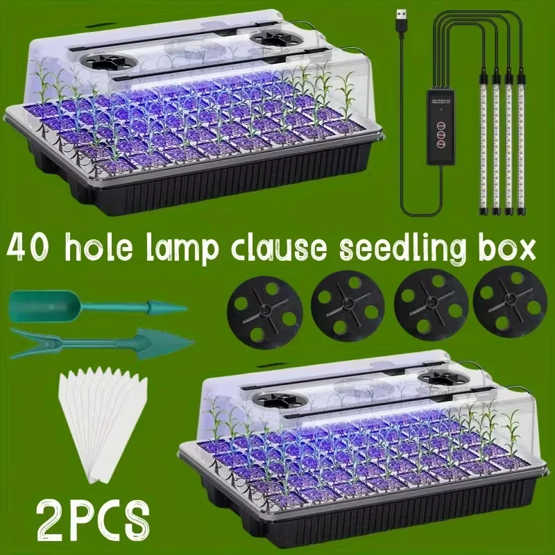1/2Pack 40/80 Cells Seed StarterTray 2/4 LED Grow Lights Smart Timer 3 Modes Indoor Greenhouse Germination Kit for Home Gardener