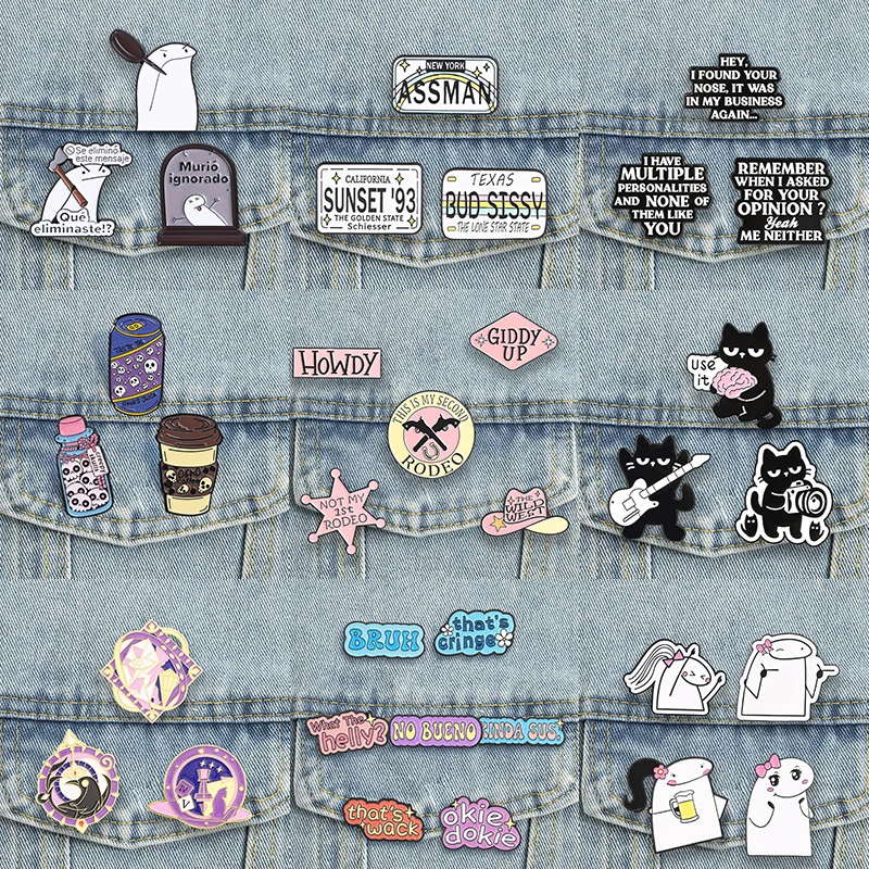 2-7pcs/set Punk Animal Enamel Pins Rock Cats Flork Coffee Brooch Overthink Gothic Raven Badges Cool Slang Cowgirl Jewelry