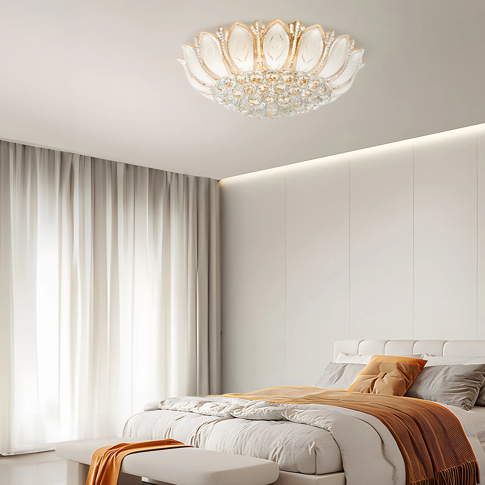 

23.5" Modern Dimmable Crystal Chandelier, Luxury Flush Mount LED Ceiling Lamp with/without Remote