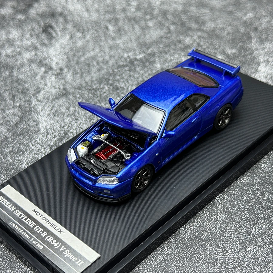 Motorhelix MH 1/64 Nissan Skyline GT-R(R34)Z-TUNE แบบคงที่โมเดลการแสดงผลโลหะโมเดลรถยนต์สปอร์ตของขวัญวันเกิด