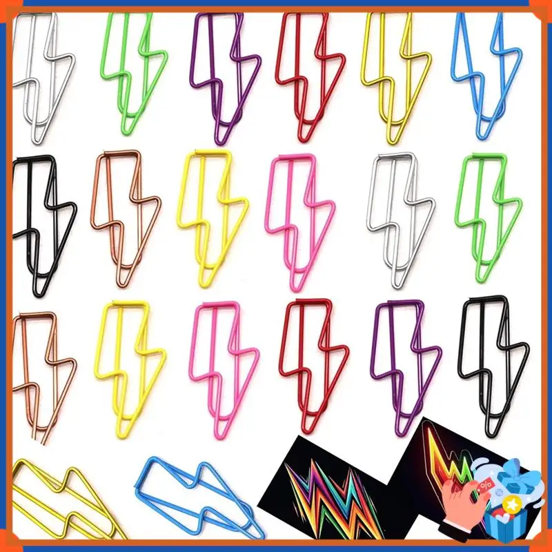 Compact 100 Pcs Lightning-Shaped Paper Clips - Metal Paperclips Set For Office, School File Organization, Desktop,Party Decor