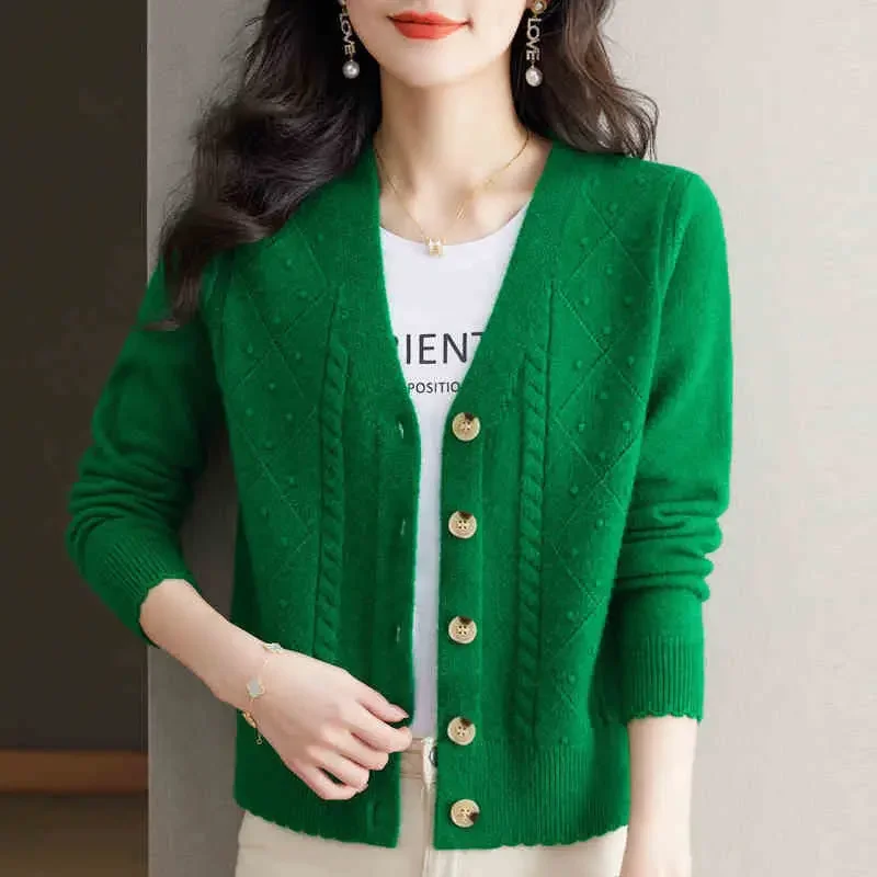 Fashionable Spring Autumn V-neck Cardigan Loose High Waist Knitted Korean Knitted Sweater