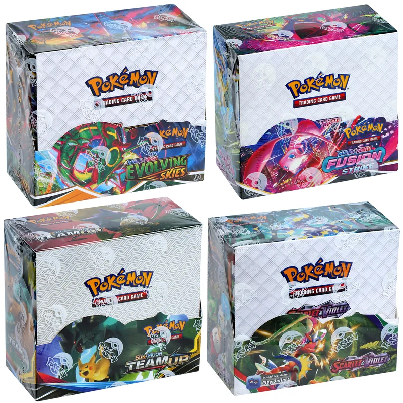 324/360 unids/set tarjeta de Pokémon violeta escarlata Fusion Strike TEAM UP SUN MOON evolucionando cielos inglés Booster tarjeta de transacción de batalla