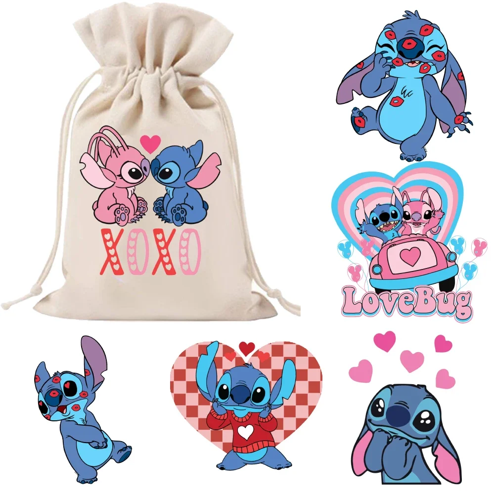 

Disney Stitch Heat Transfer Stickers Valentine's Day Iron-On Clothes Durable DTF Pinted Vinyl Thermal Appliques Washable Patch