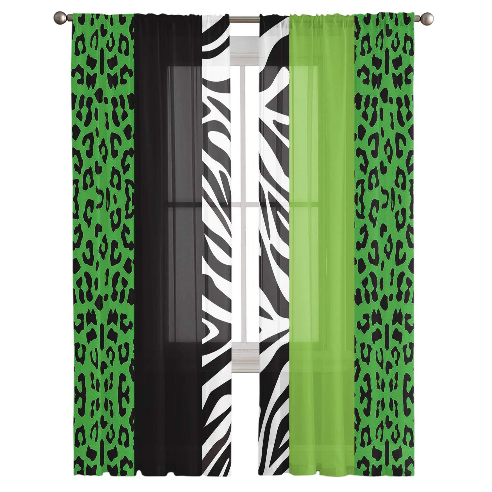 Stripes Green Black Leopard Zebra Print Sheer Curtains for Living Room Kitchen Tulle for Windows Voile Yarn Curtains for Bedroom