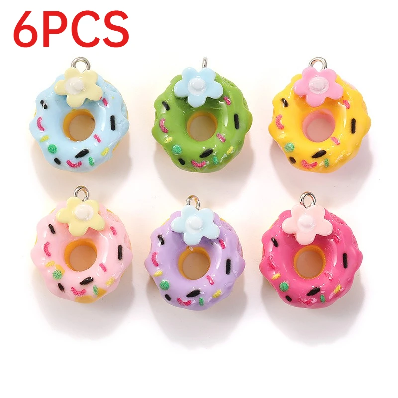 6Pcs Colorful Flower Cake Donut Charms Cartoon Bag Pendants DIY Keychain Accessories