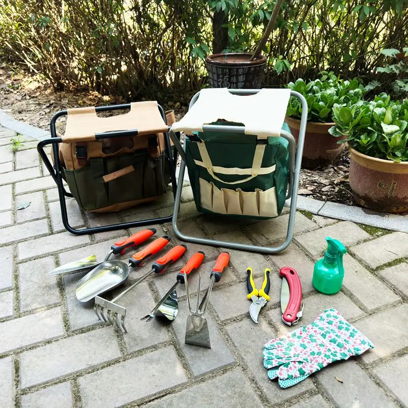 

Multi-purpose Garden & Beach Tools Set with Stool Shovel Saw Vegetable Digging Kit for Gardening Shell Collecting Wild Picking