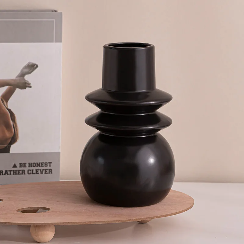 Black Ceramic Vase Shaped Hydroponic Container Dry Decoration Room Office Bookcase