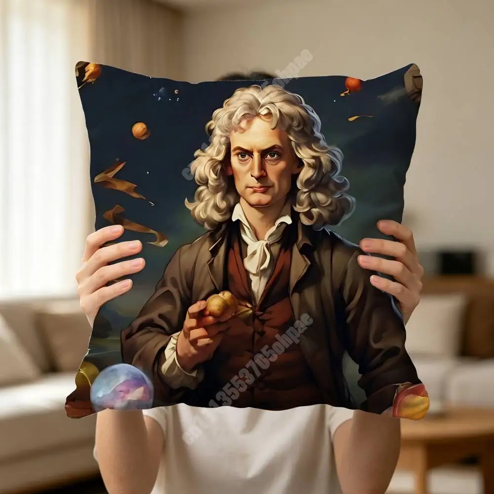 Scientist Sir Isaac Newton Gravity Printed Pillow Cover Sofa Couch Bedroom Cinema Home Theater Decoration