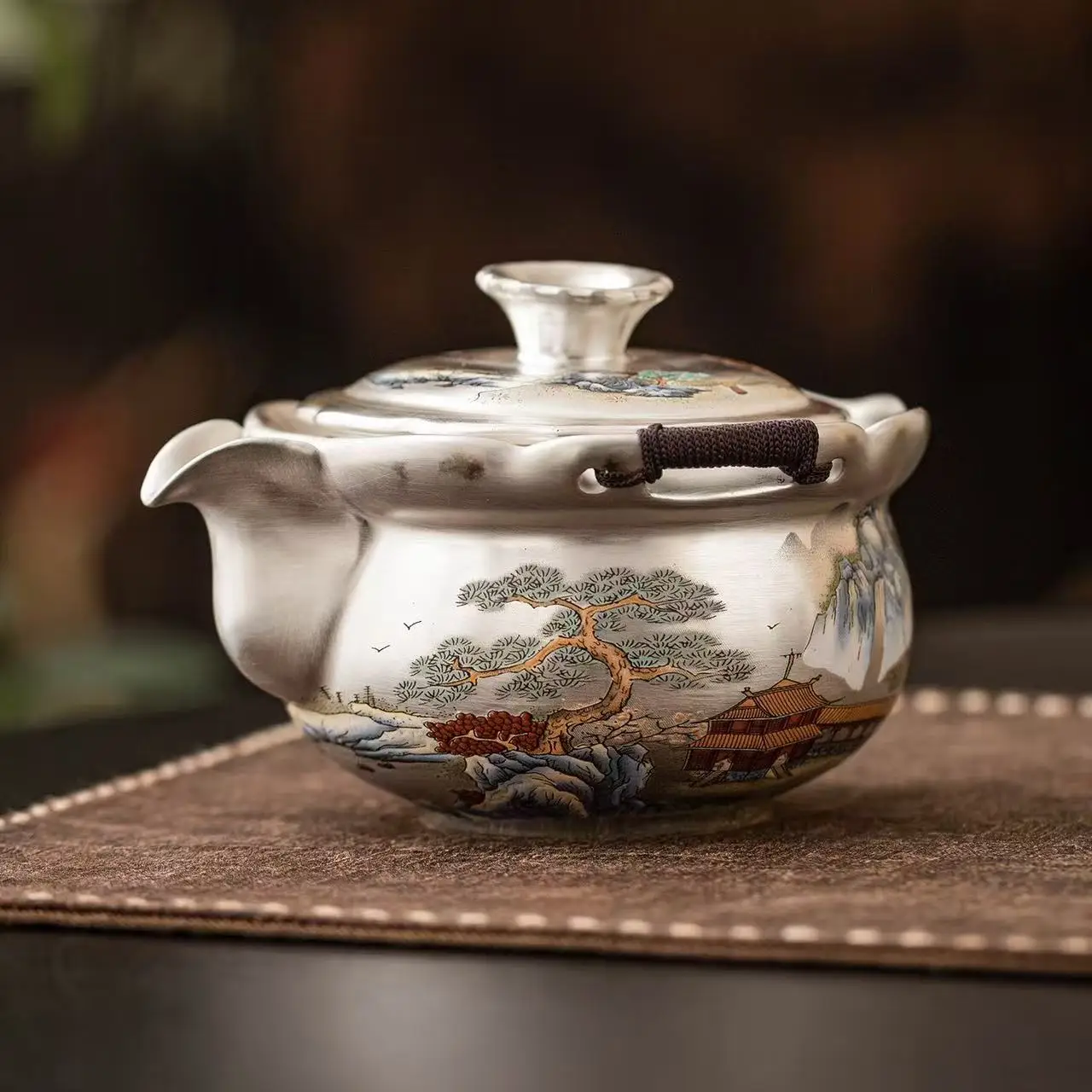 Tetera de plata 999 pintada a mano de 150ML para hacer té, tetera de mano para el hogar, tetera de separación de té Xanadu, juego de té de Kung Fu de alta gama, regalo