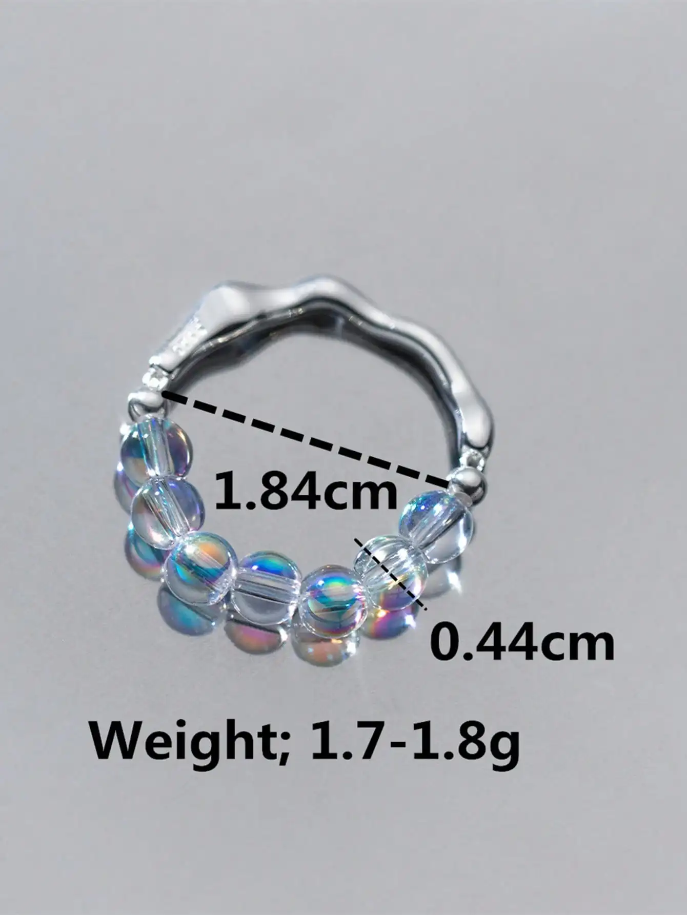 Real 100% 925 Sterling Silver Crystal bead wave Rings For Women Aurora color Fashion Fine Jewelry Party Elastic rope Adjustable