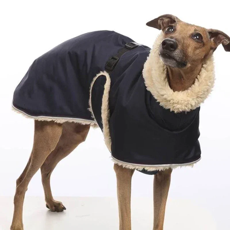 Greyhound Fleece Lined Dog Jacket Winter Warm Dog Clothes Pullover Waterproof Jacket Thick Pet High Collar Jumper Sweater
