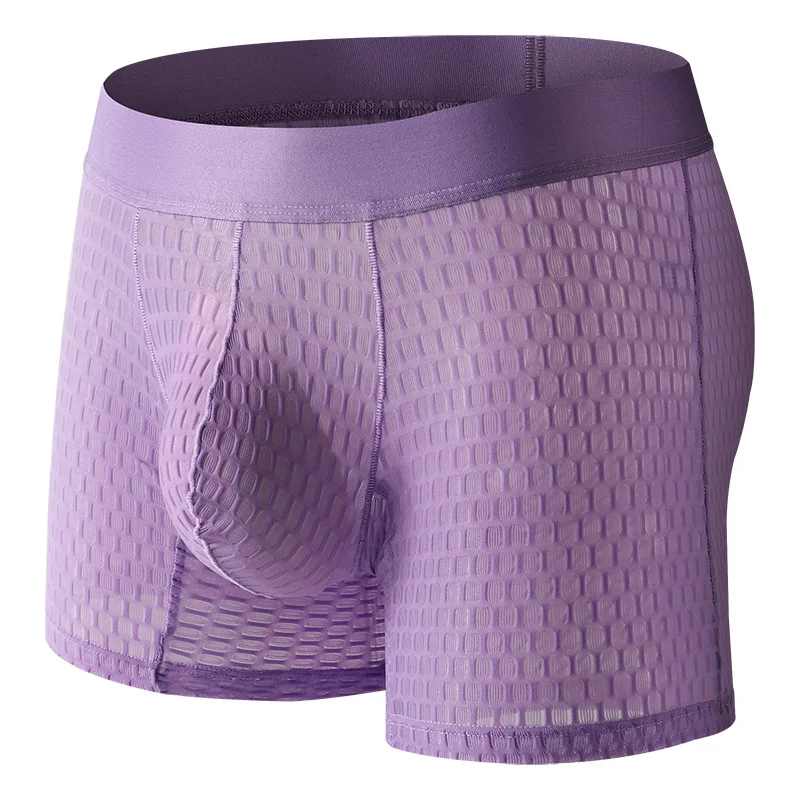 Men's Bulge Boxy Underwear Sheer Mesh Boxer Briefs Honeycomb Texture Sexy Flirting Underwear Sissy Erotic Comfortable Daily Wear
