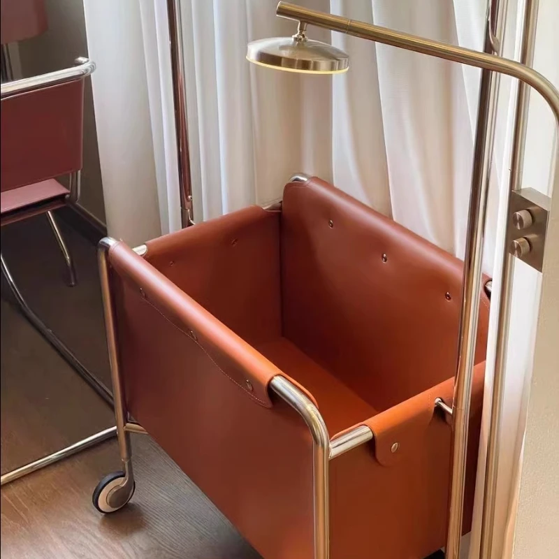 

Light luxury coat rack Hanging hanger Floor-to-ceiling retro overnight storage Dirty clothes basket leather Bedroom removable