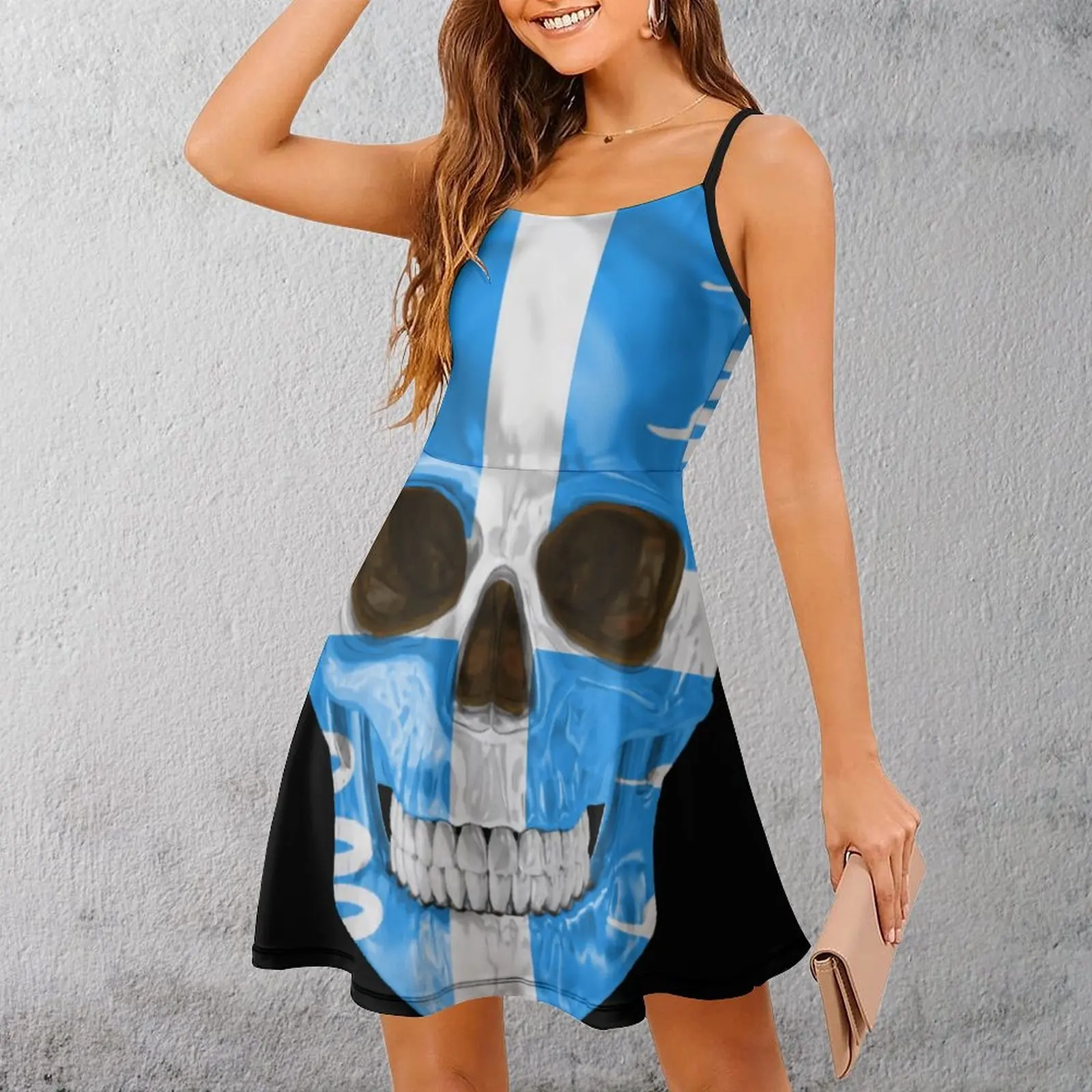 

Martinique Flag Skull Gift for Martiniquais With Women's Sling Dress Unique Sexy Woman's Dress Nerd Cocktails Suspender Dress