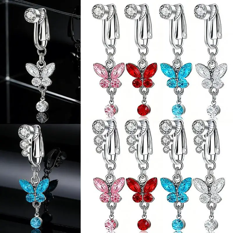 Butterfly Belly Button Clip Non Perforated Pentagram Navel Jewelry Chic Gift For Girlfriend