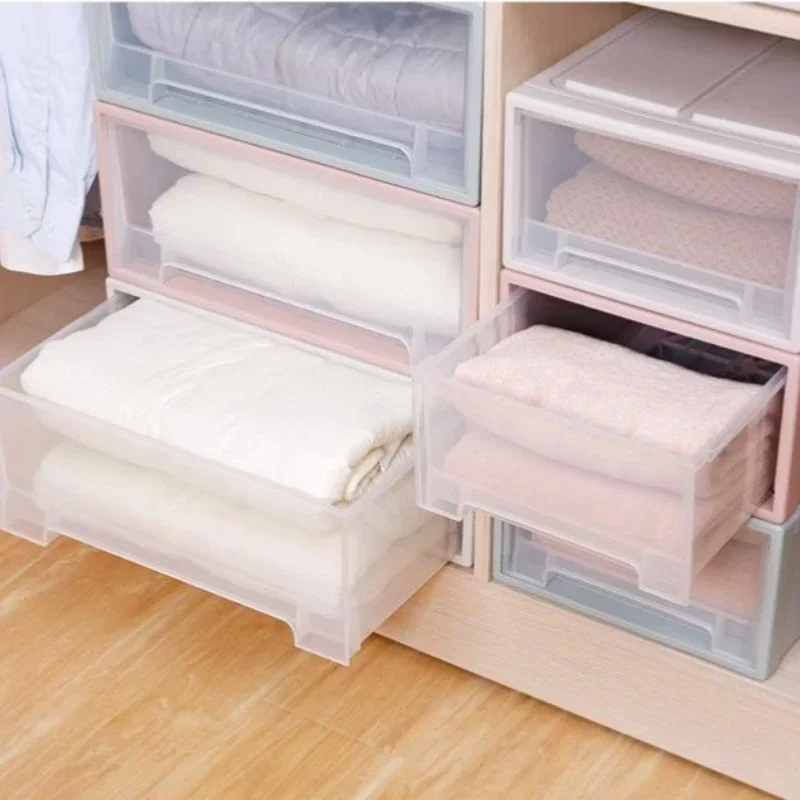 Stackable Drawer Storage Box Plastic Clear Drawer Quilt Storage Container Large Capacityt Clothes Cabinet Wardrobe Organizer