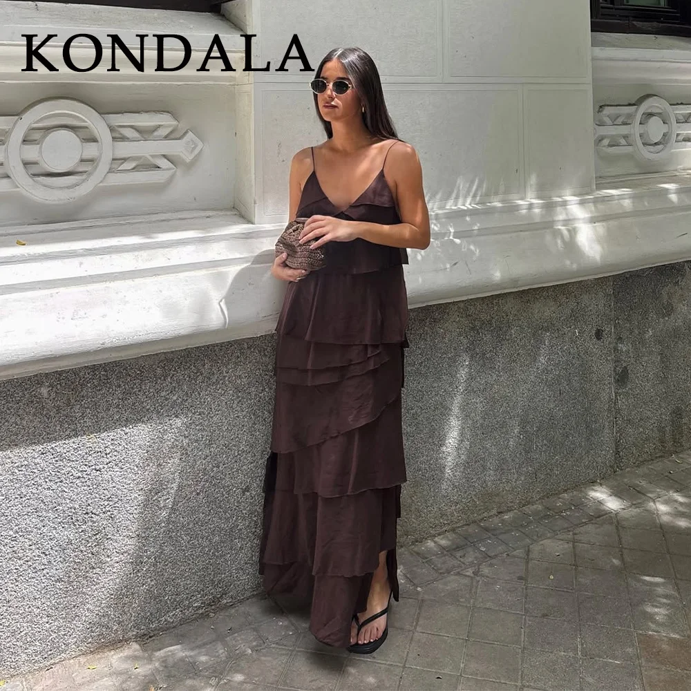 KONDALA 2026 Frühling Sommer Mehrlagige Schulterfreie Damenkleider Modische Hochzeitsgast-Flowkleider Elegante Abendkleider für Damen