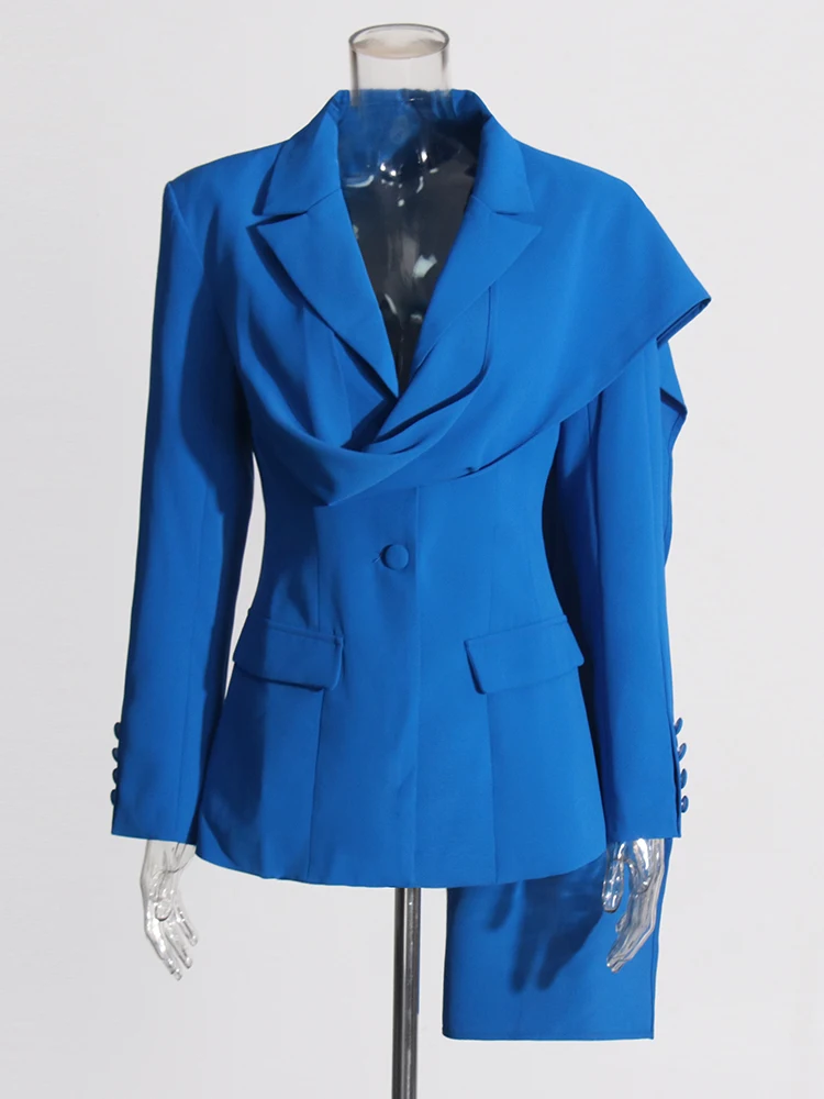 TWOTWINSTYLE Solid Casual Patchwork Zakken Blazers Voor Vrouwen Notched Kraag Lange Mouw Gesplitste Knop Minimalistische Blazer Vrouwelijke