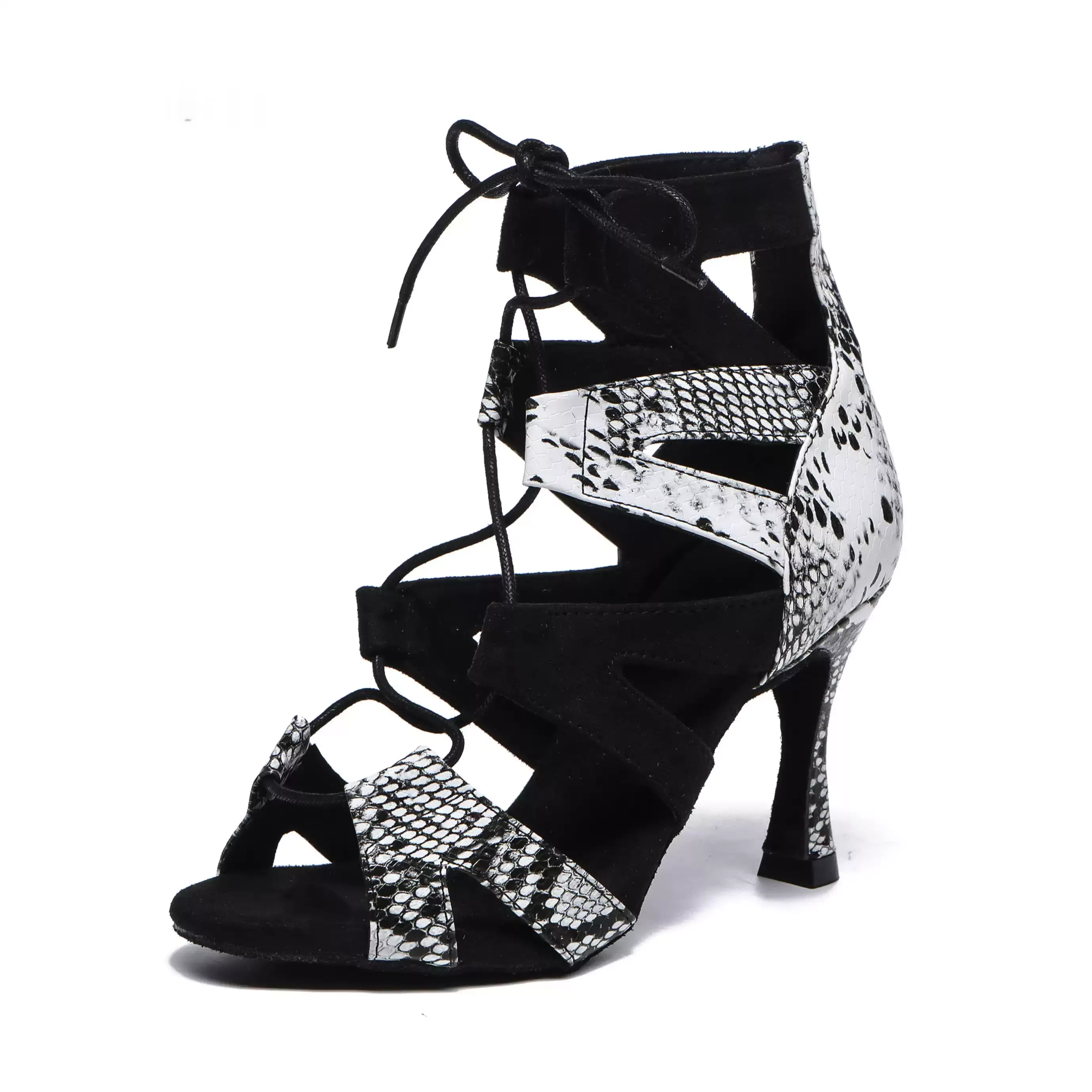Evk Women's Latin Dance Boots Snake Print Lace‑up Salsa Ballroom Tango Dance Shoes Girls Sneaker Party Dancing Footwear Sandals