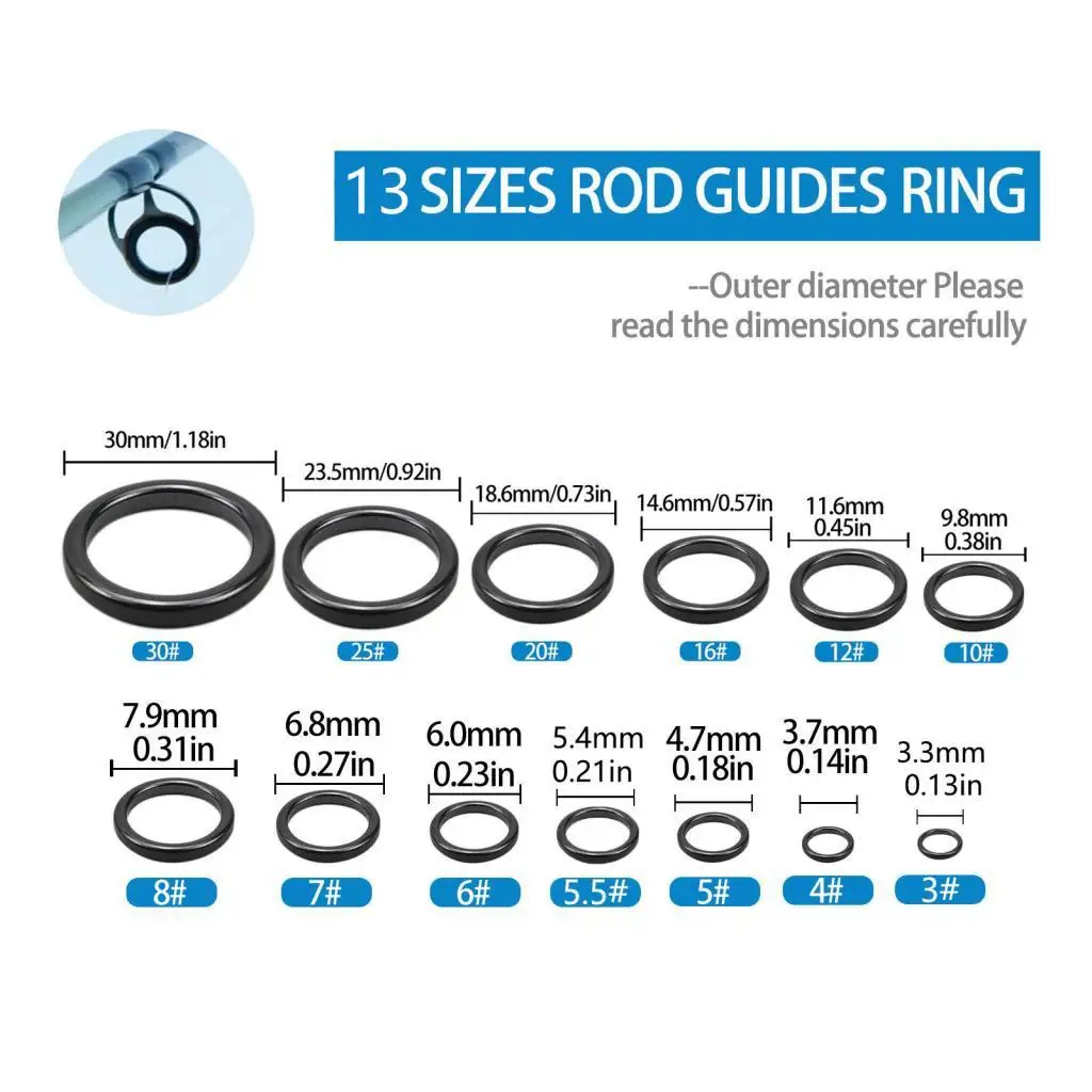 Ceramic Guide Rings Fishing Rod Repair Kit Comprehensive Size Replacement Set for Fishing Rods and Accessories