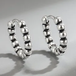 925 Silver Needle Round Beads Ear Hoop Earrings Female High-end Light Luxury Fashion Exquisite Make Old Jewelry Gift