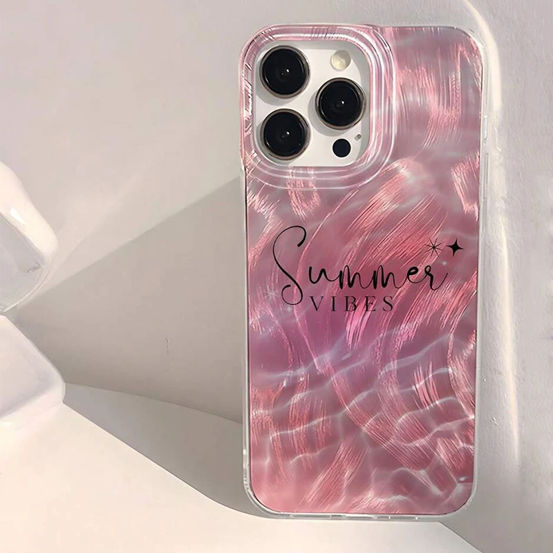 

Летний свежий розовый чехол с принтом водной волны для iPhone 16 16E 15 14 Pro Max Plus 11 12 13 Pro 7 8 XR X XS Cover Funda Case