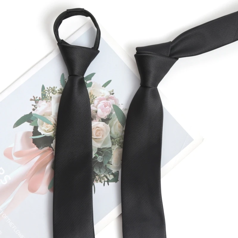 Black Colors Zipper Tie Handmade High Quality Necktie Skinny 6CM Men Ties for Man Women Jacquard Cravat Business Party Corbatas