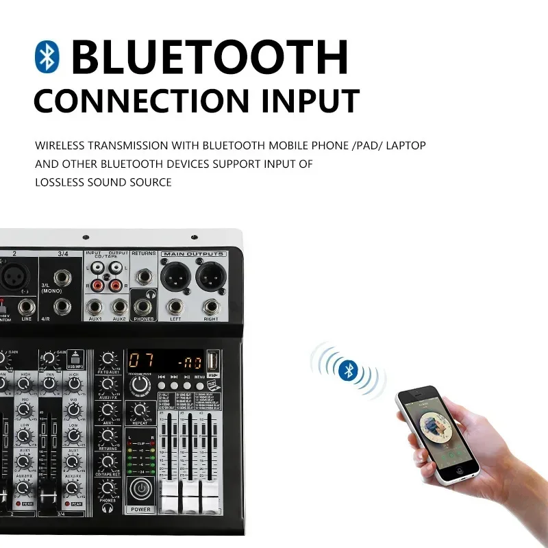 Audio-Mixer-Sound, 2 x Mono-Stereo-Eingang, 4-Kanal-Digital-Mischpult für DJ Studio Stage Performance