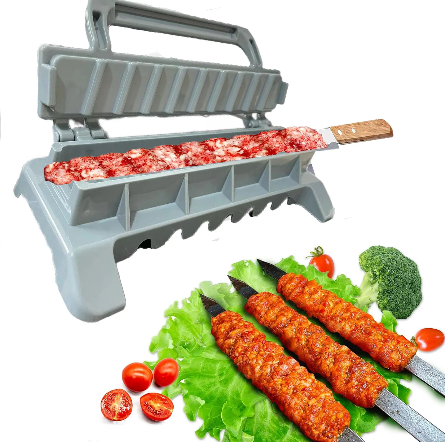 NewSingle Row Kebab Maker Bbq Meat Skewer Machine Kebab Press Maker Reusable Plastic Bbq Skewer Maker Kebab Preparation BBQ Tool