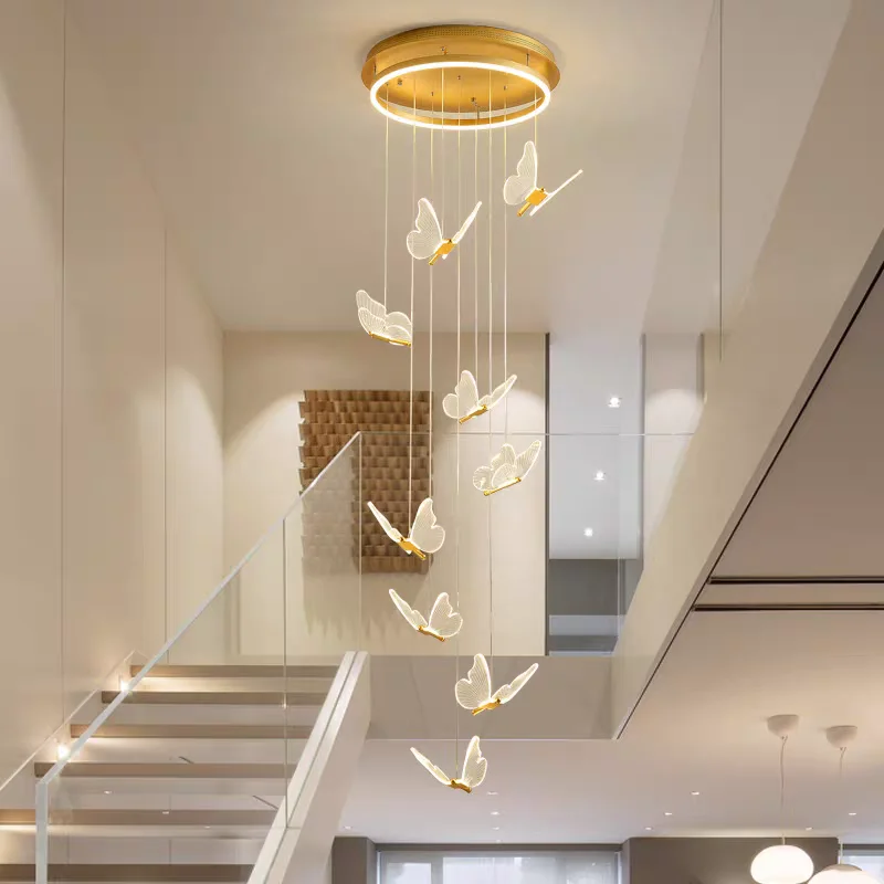 

Light luxury gold acrylic butterfly chandelier, villa hall,staircase,duplex indoor ceiling lighting decorative light fixtures.