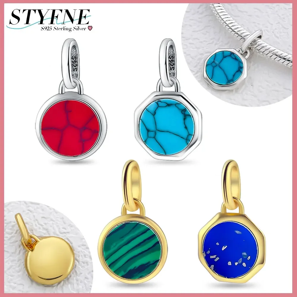 925 Sterling Silver Turquoise Portable Engraved Gold Medallion Mini Medal Charm for Women Diy Original Bracelet Beaded Gift