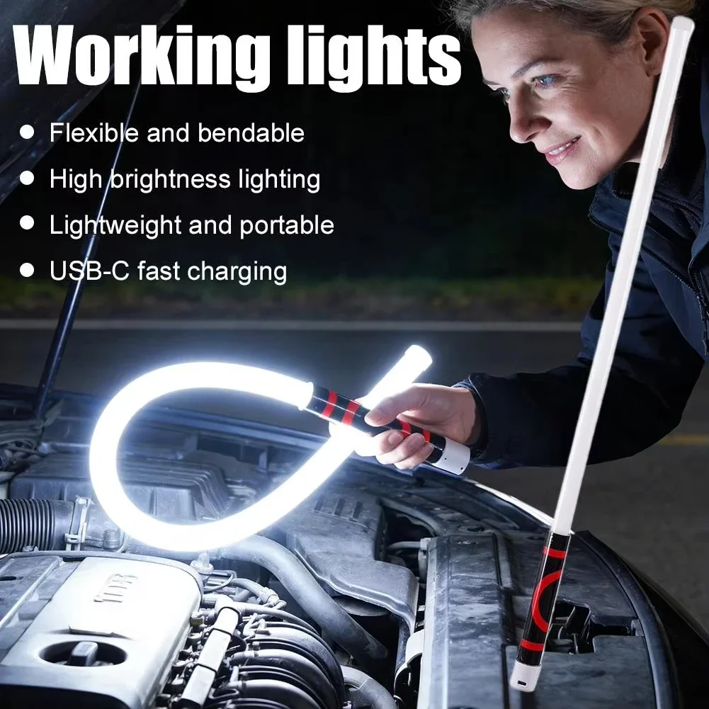Flexible Silicone LED Strip Light High Lumens LED Flashlight Stick Bendable Work Light Portable Tool For Car Repair USB-C Ch