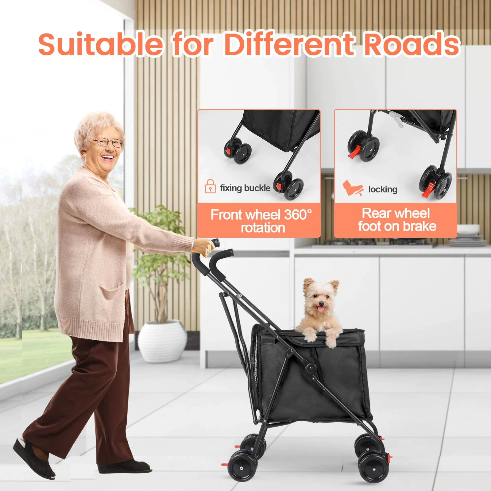 

Pet Stroller Dog Cat Outgoing Small and Medium Portable Multi-functional Folding Shopping Cart