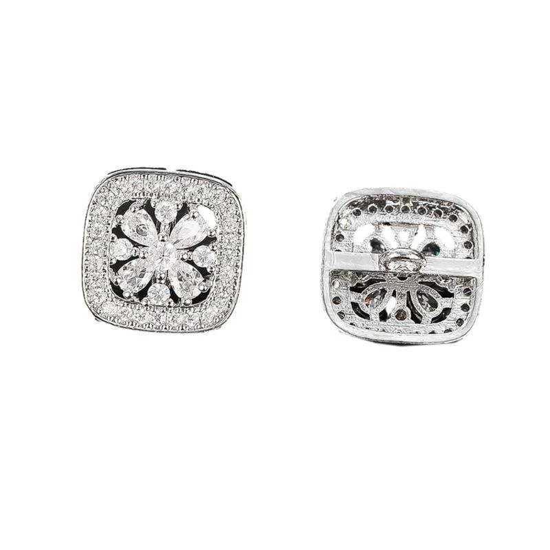 2PCS Square Buttons Sparkling Crystal Cardigan Clothes Decors