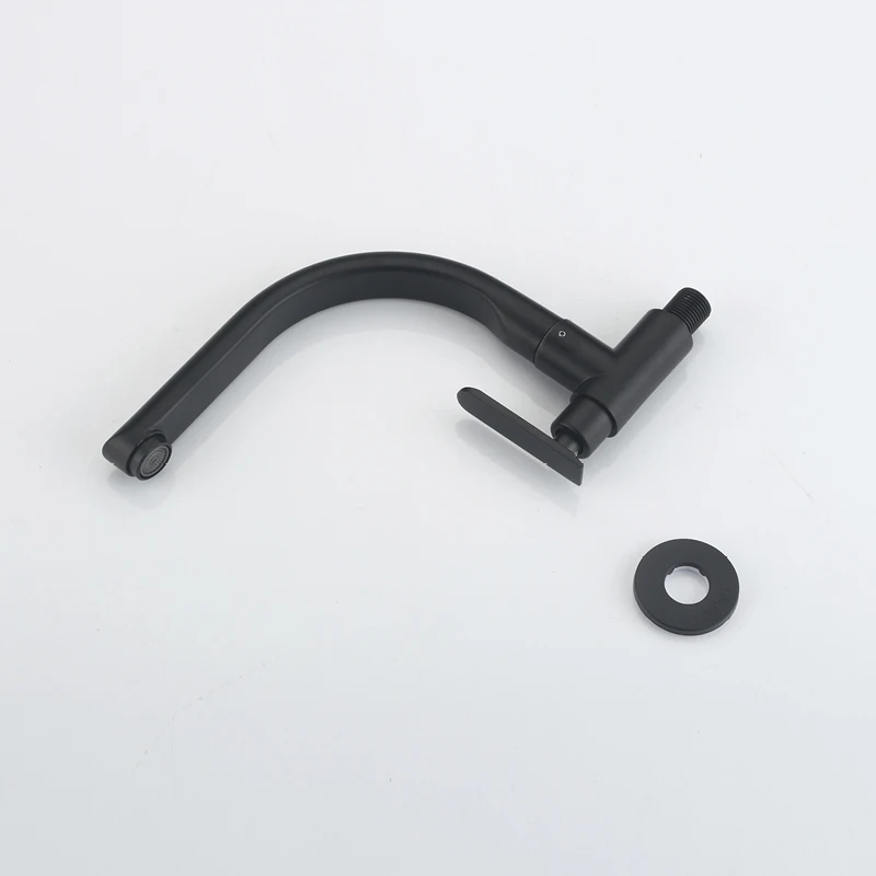 صنبور حوض المطبخ البارد المفرد المثبت على الحائط قابل للدوران 360 درجة °   صنبور حوض السفينة، صنابير المطبخ الحديثة ذات الفتحة الواحدة، أسود غير لامع #6