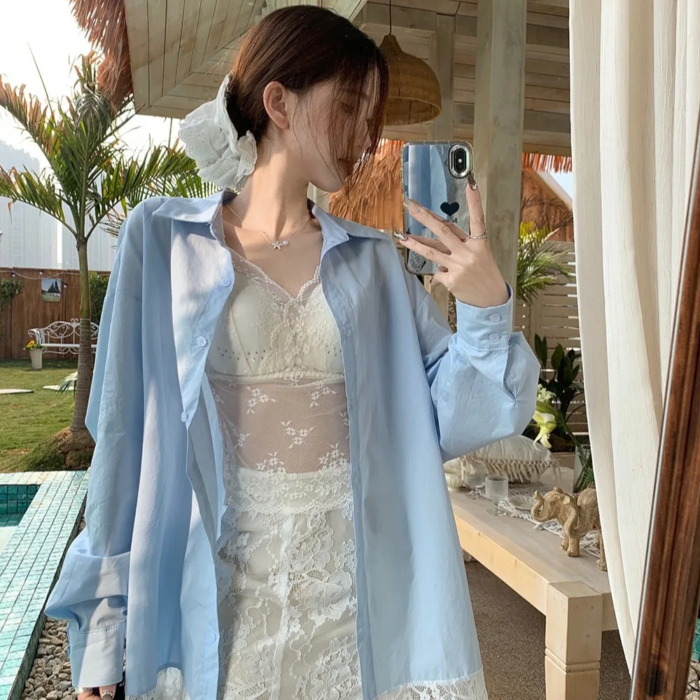 Autumn 2026 Women's Loose Long Sleeve Shirt Top Lace Half Skirt Three Piece Set Fashionable Casual Wear Comfortable Fit