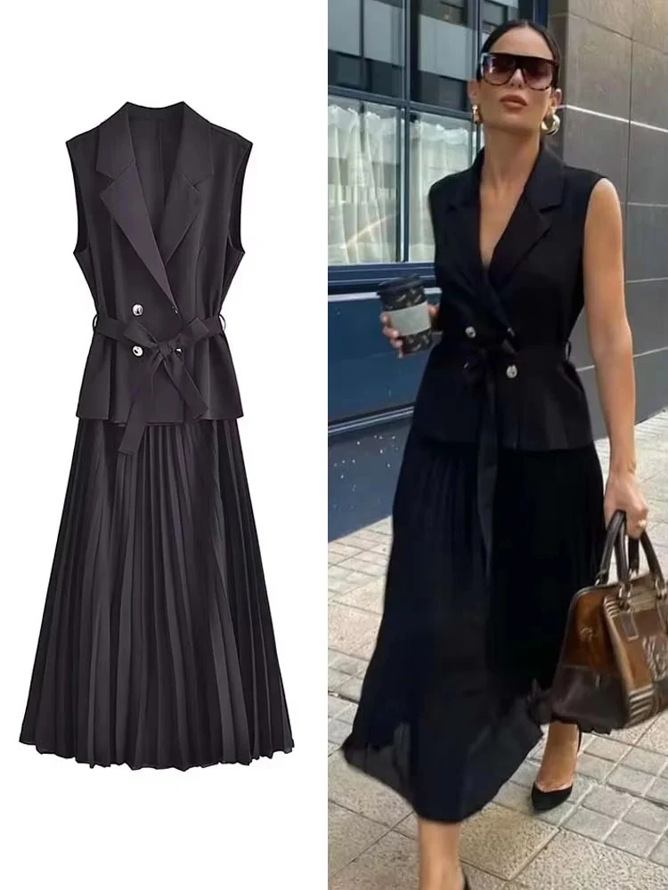 Corset Dress Women Pleated Vests Long Dresses for Women 2024 Sleeveless Office Party Dress Ruched Midi Evening Dresses