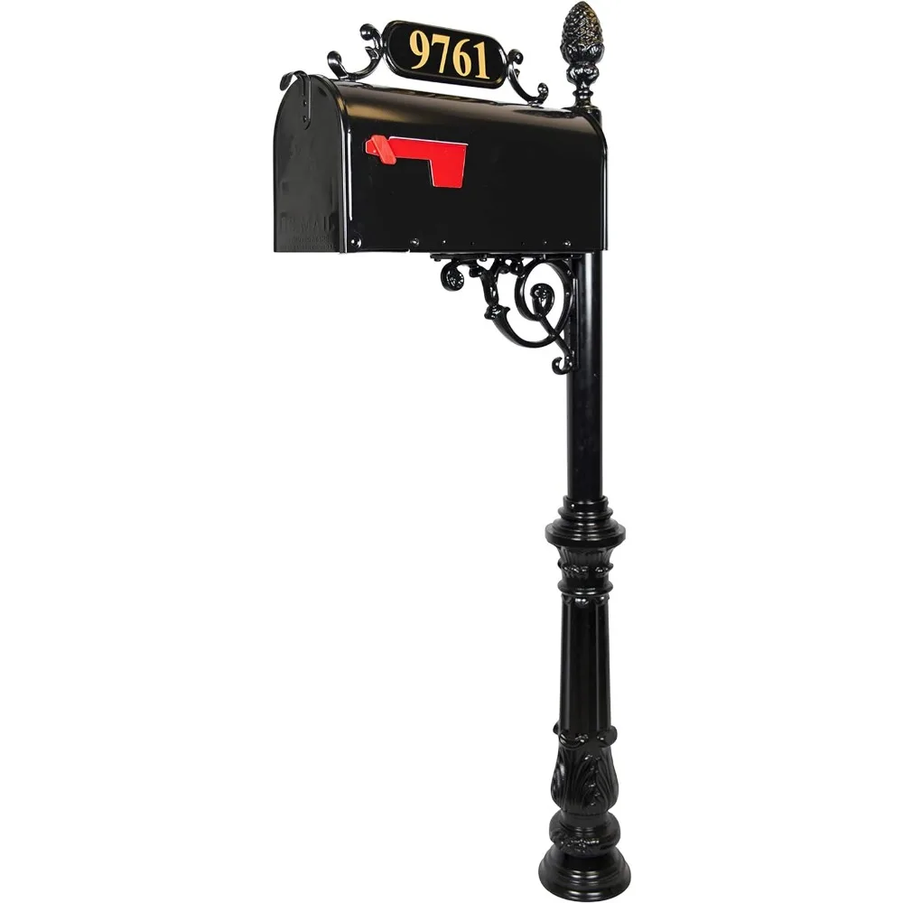 

2024 New Mailbox & Post System – Black Rust Resistant Mailbox – Includes Address Plaque, Numbers, Scroll & Mounting Hardware