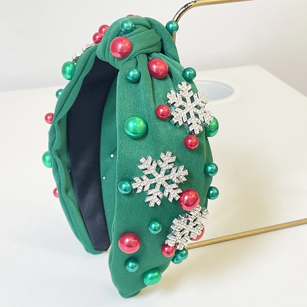 Christmas Green Pearl Snow Knot Hairband Headband Adult Hair Accessories Hair Jewley