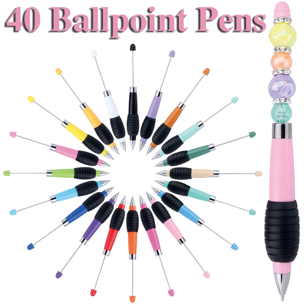 Stylo à Bille Rétractable pour Perlage, Créatif, Couleur Sonaron, Cadeau, DIY, 40 Pièces