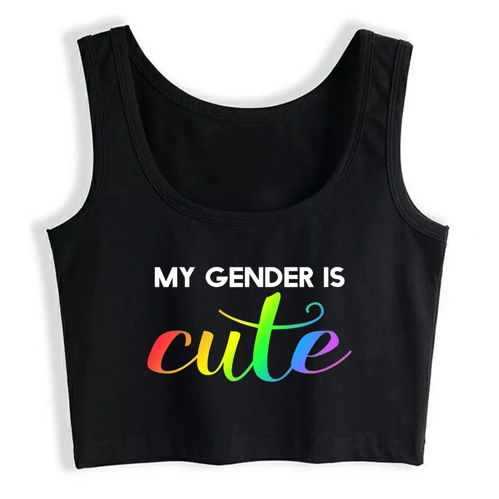 My Gender Is Cute Print Rainbow Design Sexy Slim Fit Crop Top LGBT Gay Pride Month Street Fashion Tank Tops Naughty Camisole