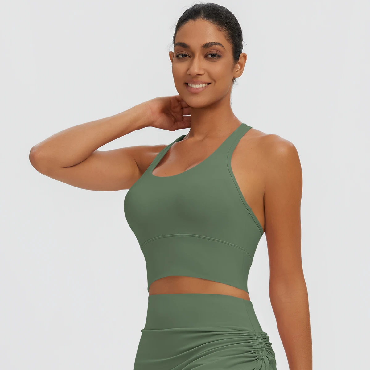 Schnell trocknendes, sexy Yoga-Top in I-Form, stoßdämpfendes Lauf-Yoga-Oberteil mit Brustpolster, einfarbiges Sommer-Fitness-Oberteil für das Training. – Detail 24