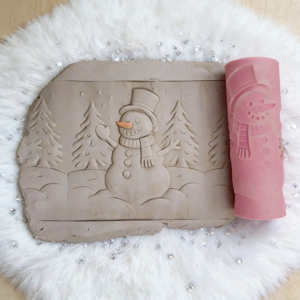 DIY Töpferwerkzeug - PLA Tannenwald-Schneemann-Muster Ton-Relief-Texturroller für Polymer-Ton, Keramik und mehr – Detail 4