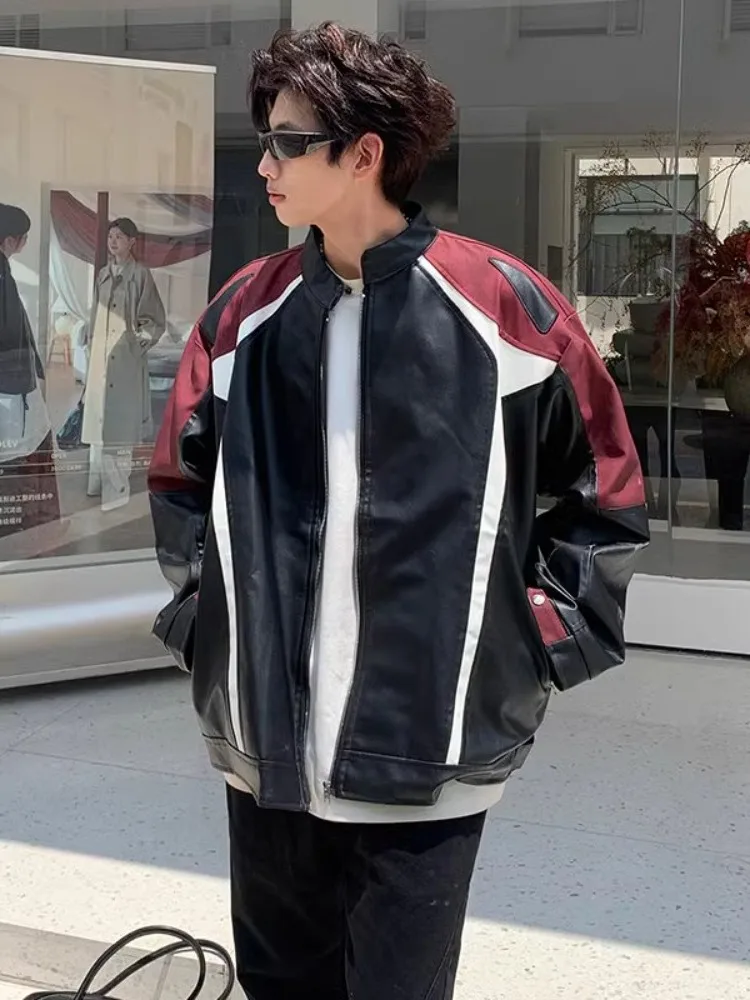 

Мужская кожаная уличная одежда Jaet, брендовая осенняя цветная блузка, мотоциклетный костюм с воротником-стойкой, бейсбольная застежка-молния