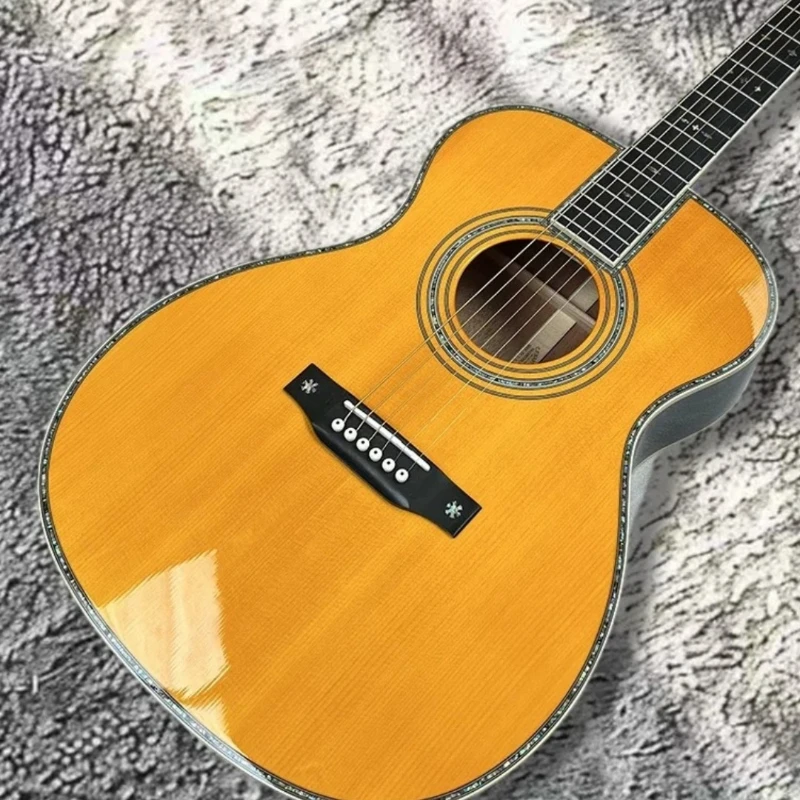 39 Inch OM42 Acoustic Guitar All Solid Wood Picea Asperata Body Abalone Shell Inlaid Portable Beginner 6 String Free Shipping