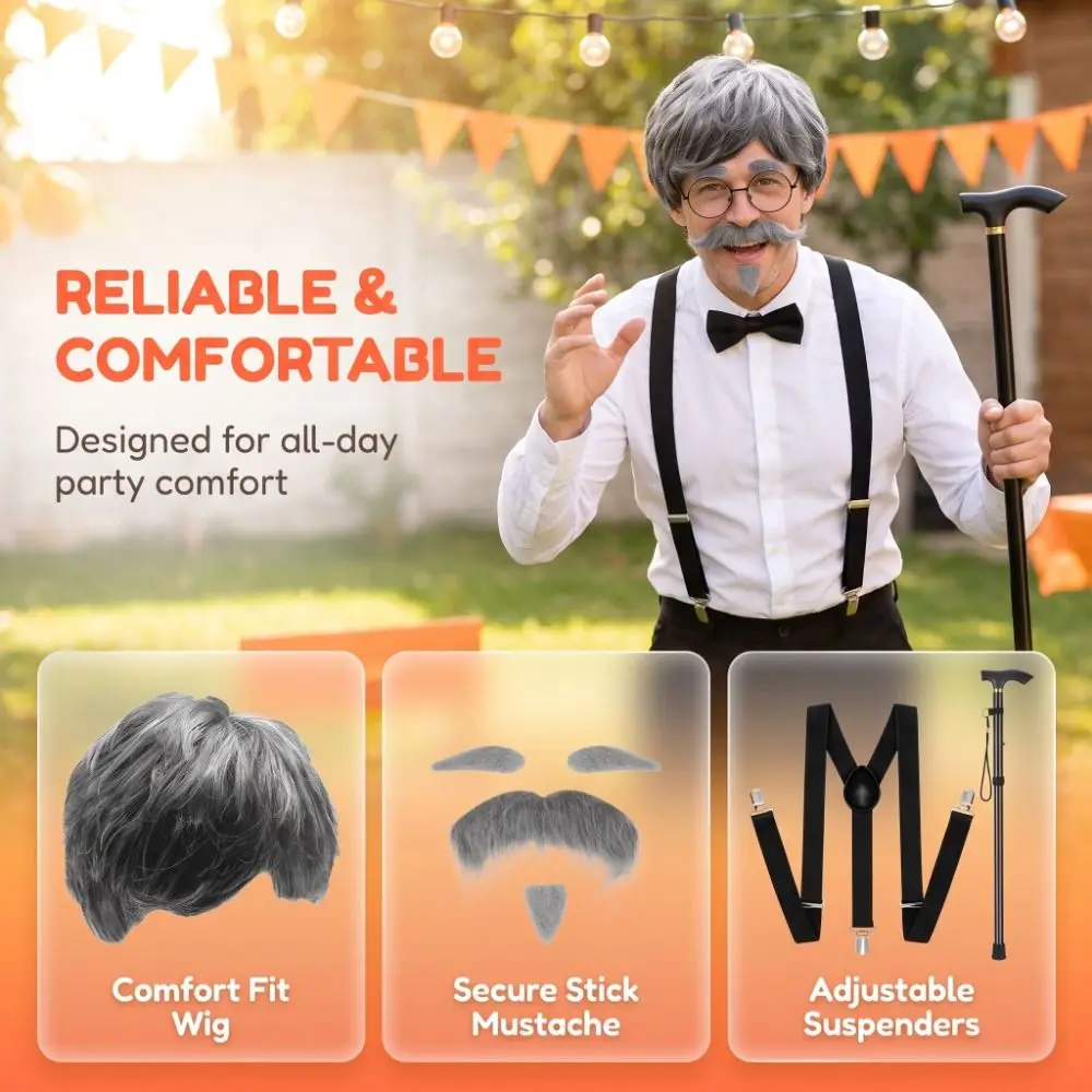 Accessory Set Grandpa Costume Set Hat Glasses Suspenders Role‑Play Props Cosplay Props Party Performance Stage Performance