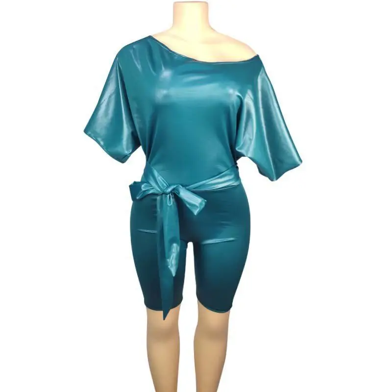 

Матовый костюм Fini Faionable из искусственной кожи с запахом для женщин, весна-лето, брюки с низкой талией, полиэтилен...