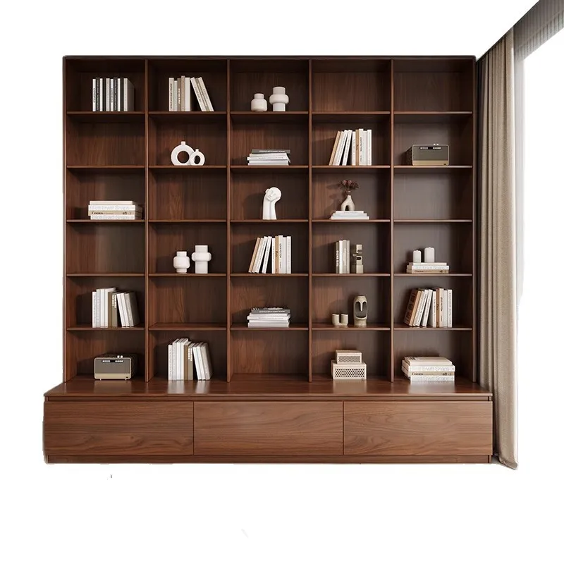 Oak study room, full-wall booth integrated bookcase, bookshelf, living room TV display cabinet